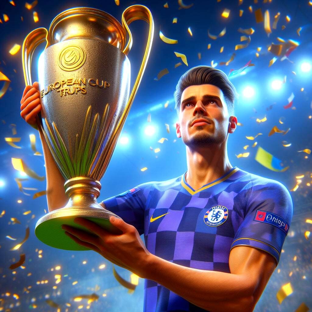 Euro Cup simulator player with trophy