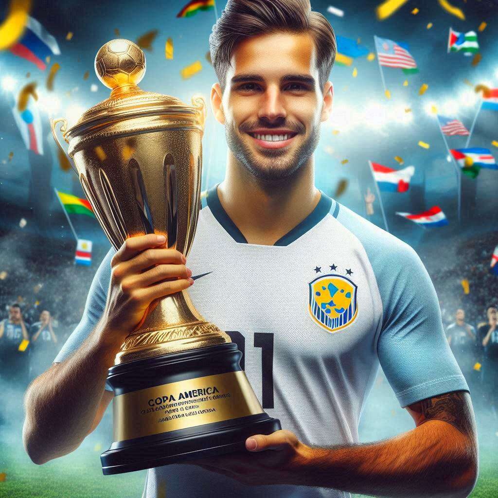 Copa América simulator player with trophy